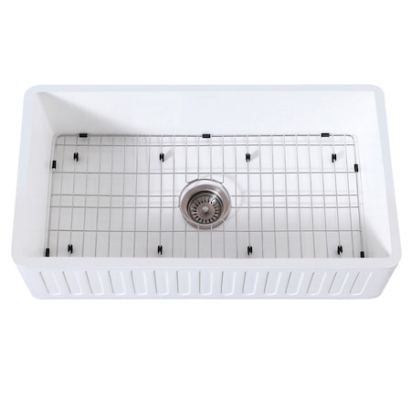 Gourmetier KGKFA361810RM 36" x 18" SGL Bowl Farmhouse Kitchen Sink, Drain & Rack KGKFA361810RM